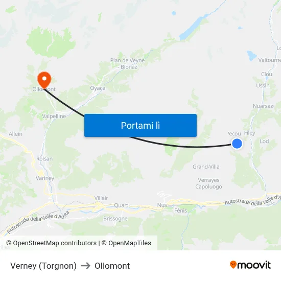 Verney (Torgnon) to Ollomont map