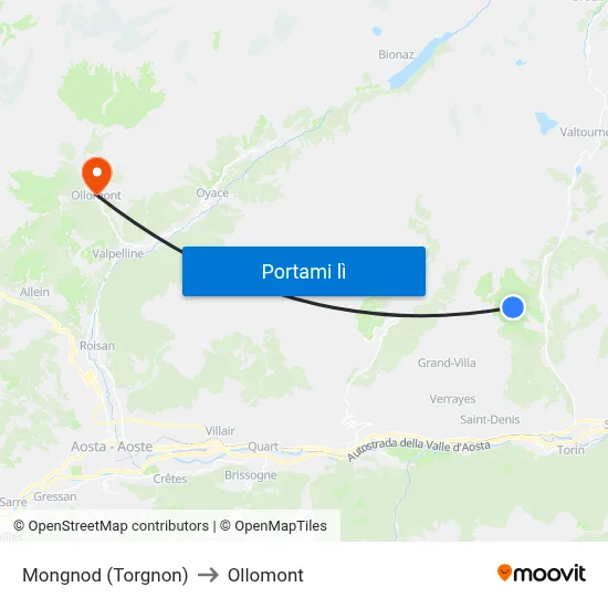 Mongnod (Torgnon) to Ollomont map