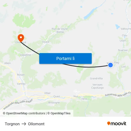 Torgnon to Ollomont map