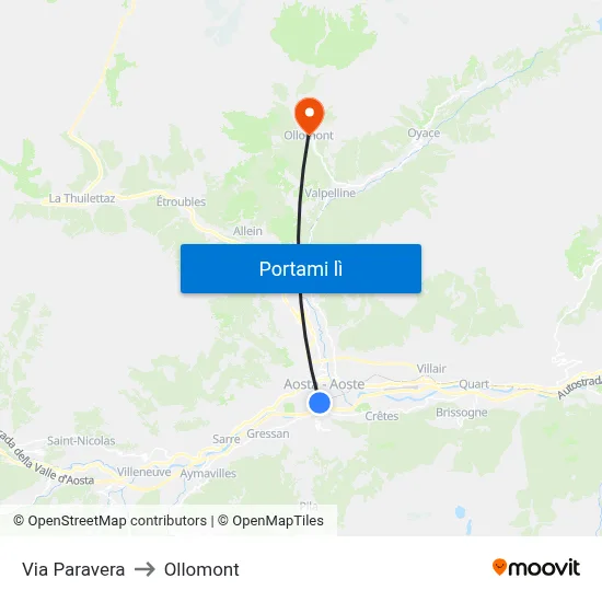 Via Paravera to Ollomont map