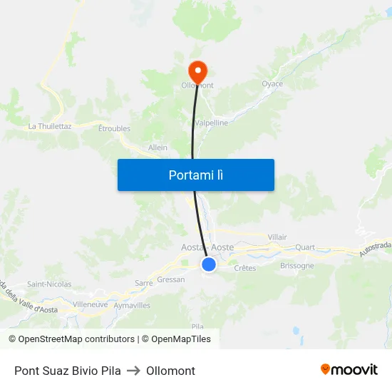 Pont Suaz Bivio Pila to Ollomont map