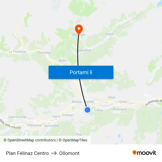 Plan Félinaz Centro to Ollomont map