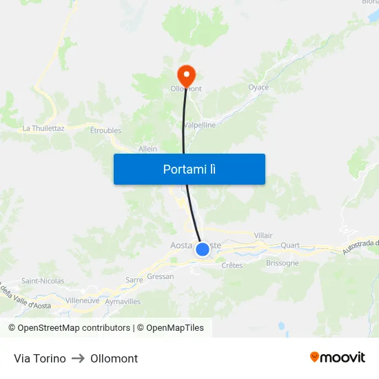 Via Torino to Ollomont map