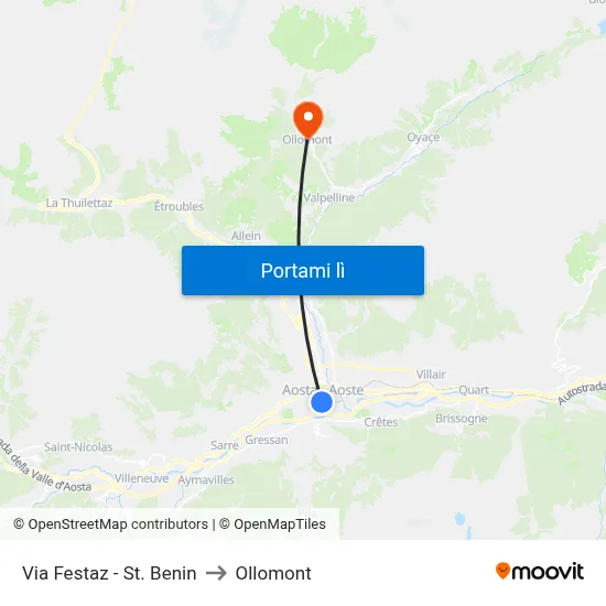 Via Festaz - St. Benin to Ollomont map
