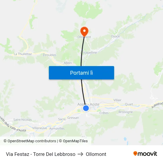 Via Festaz - Torre Del Lebbroso to Ollomont map