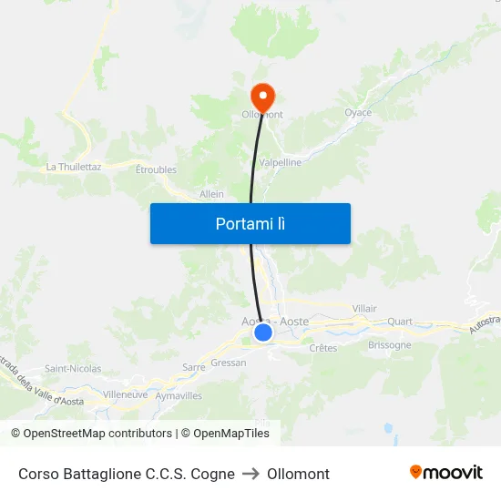 Corso Battaglione C.C.S. Cogne to Ollomont map
