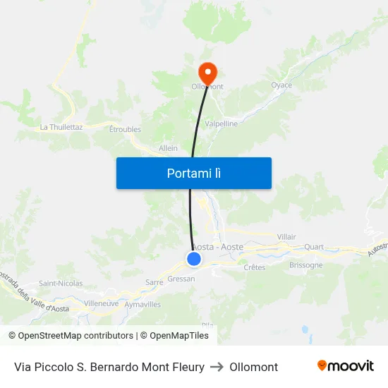 Via Piccolo S. Bernardo Mont Fleury to Ollomont map