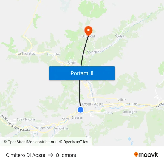 Cimitero Di Aosta to Ollomont map