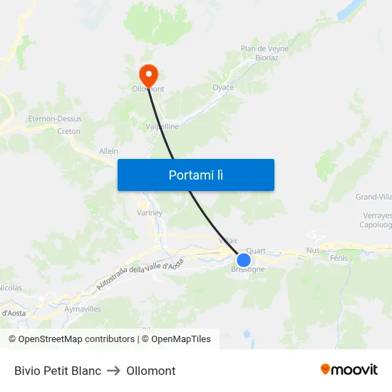 Bivio Petit Blanc to Ollomont map
