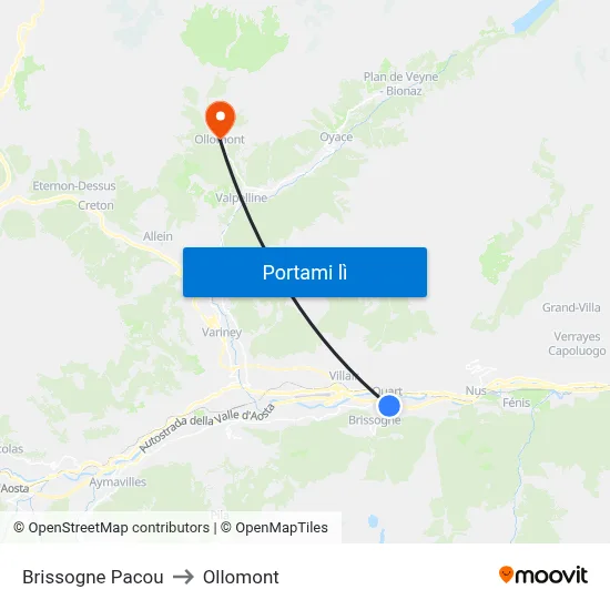 Brissogne Pacou to Ollomont map