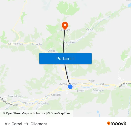 Via Carrel to Ollomont map