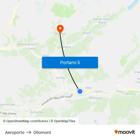 Aeroporto to Ollomont map