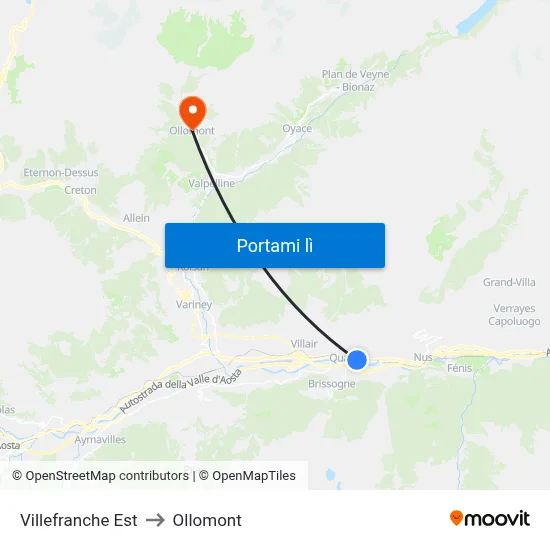 Villefranche Est to Ollomont map