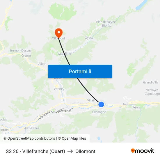 SS 26 - Villefranche (Quart) to Ollomont map