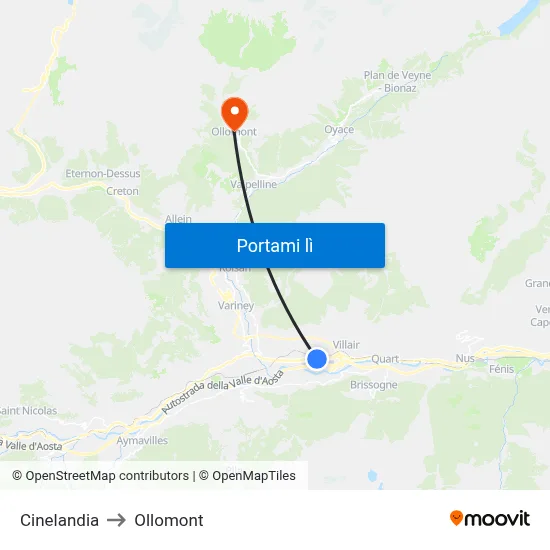 Cinelandia to Ollomont map