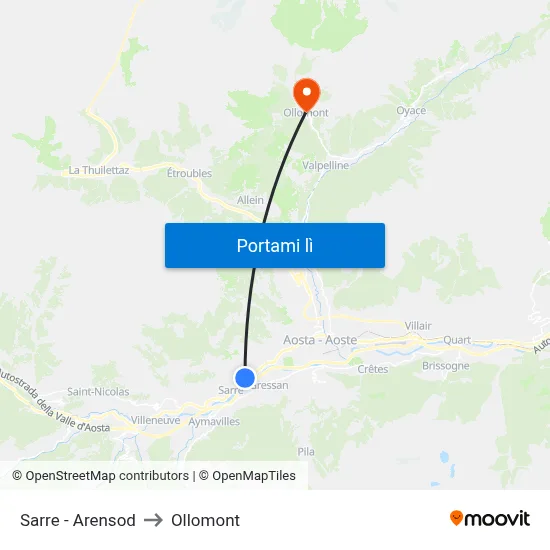 Sarre - Arensod to Ollomont map