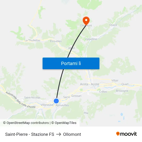Saint-Pierre - Stazione FS to Ollomont map
