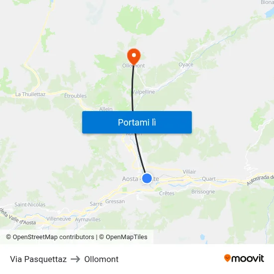 Via Pasquettaz to Ollomont map