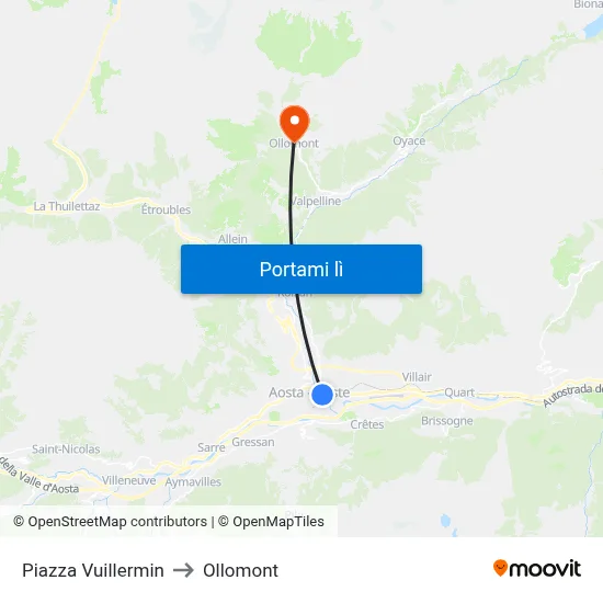 Piazza Vuillermin to Ollomont map