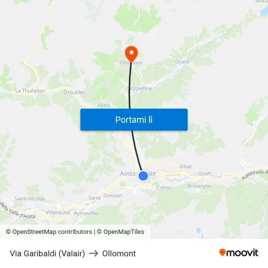 Via Garibaldi (Valair) to Ollomont map
