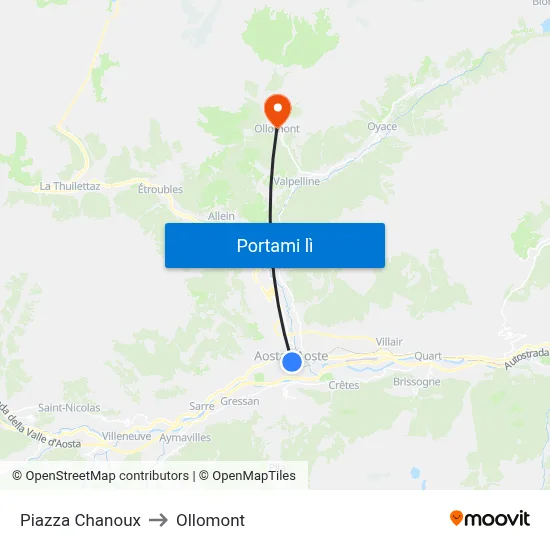 Piazza Chanoux to Ollomont map