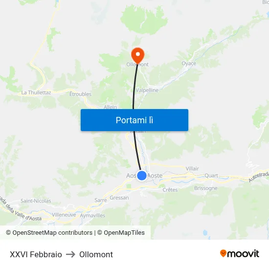 XXVI Febbraio to Ollomont map