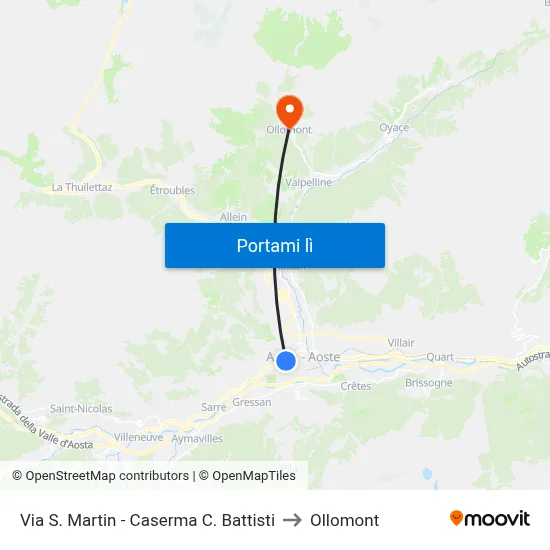 Via S. Martin - Caserma C. Battisti to Ollomont map