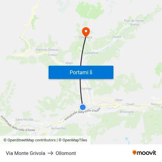 Via Monte Grivola to Ollomont map