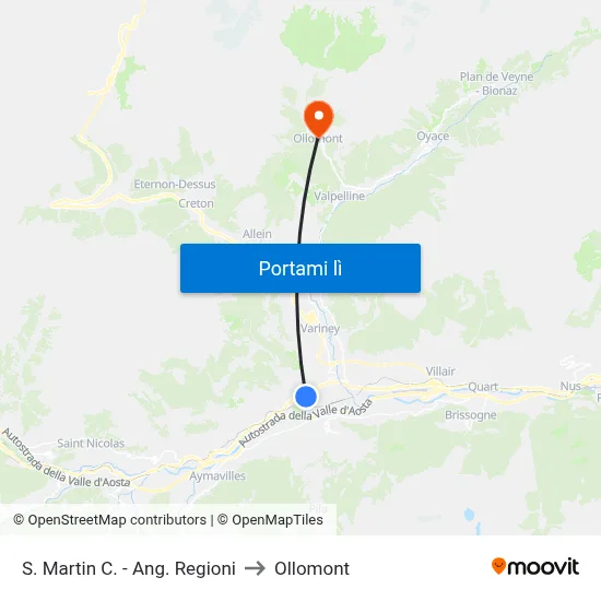 S. Martin C. - Ang. Regioni to Ollomont map