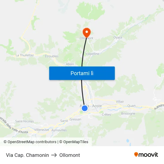 Via Cap. Chamonin to Ollomont map
