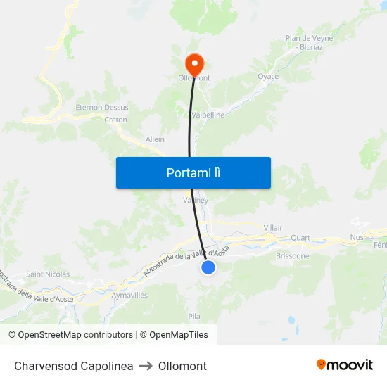 Charvensod Capolinea to Ollomont map