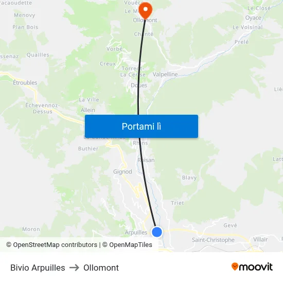 Bivio Arpuilles to Ollomont map