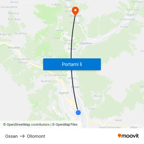 Ossan to Ollomont map
