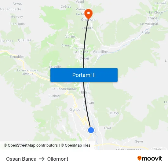 Ossan Banca to Ollomont map