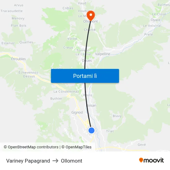 Variney Papagrand to Ollomont map
