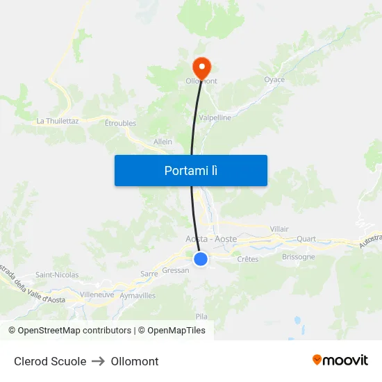 Clerod Scuole to Ollomont map