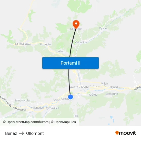 Benaz to Ollomont map