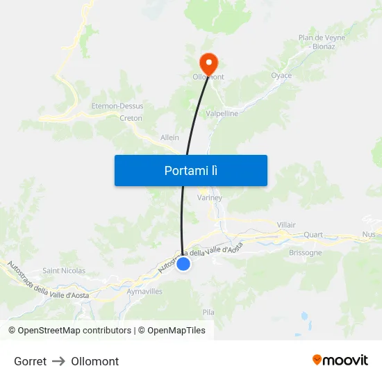 Gorret to Ollomont map