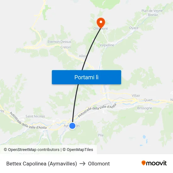 Bettex Capolinea (Aymavilles) to Ollomont map