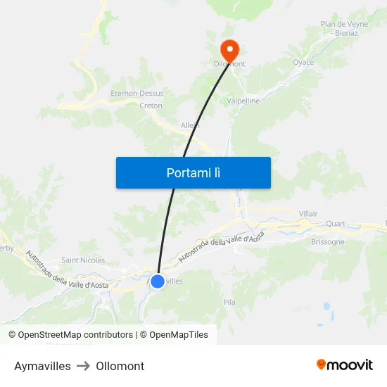 Aymavilles to Ollomont map