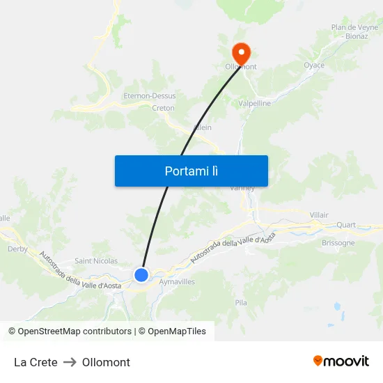 La Crete to Ollomont map
