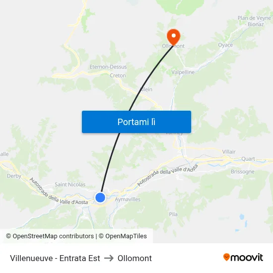 Villenueuve - Entrata Est to Ollomont map