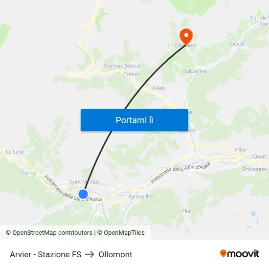 Arvier - Stazione FS to Ollomont map