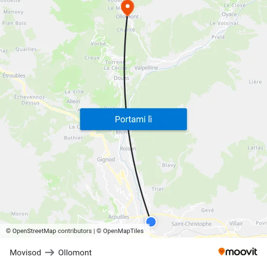 Movisod to Ollomont map