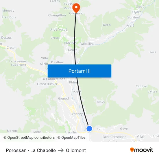 Porossan - La Chapelle to Ollomont map