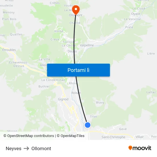 Neyves to Ollomont map