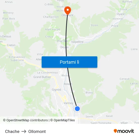 Chache to Ollomont map
