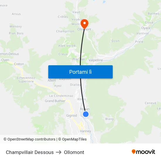 Champvillair Dessous to Ollomont map