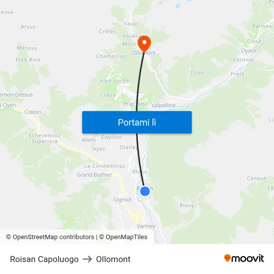 Roisan Capoluogo to Ollomont map
