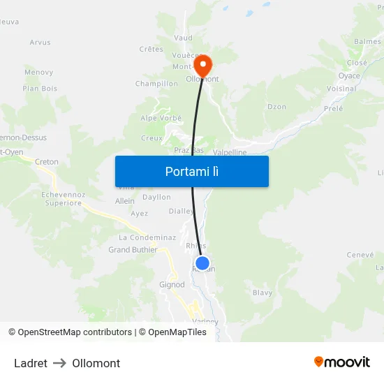 Ladret to Ollomont map